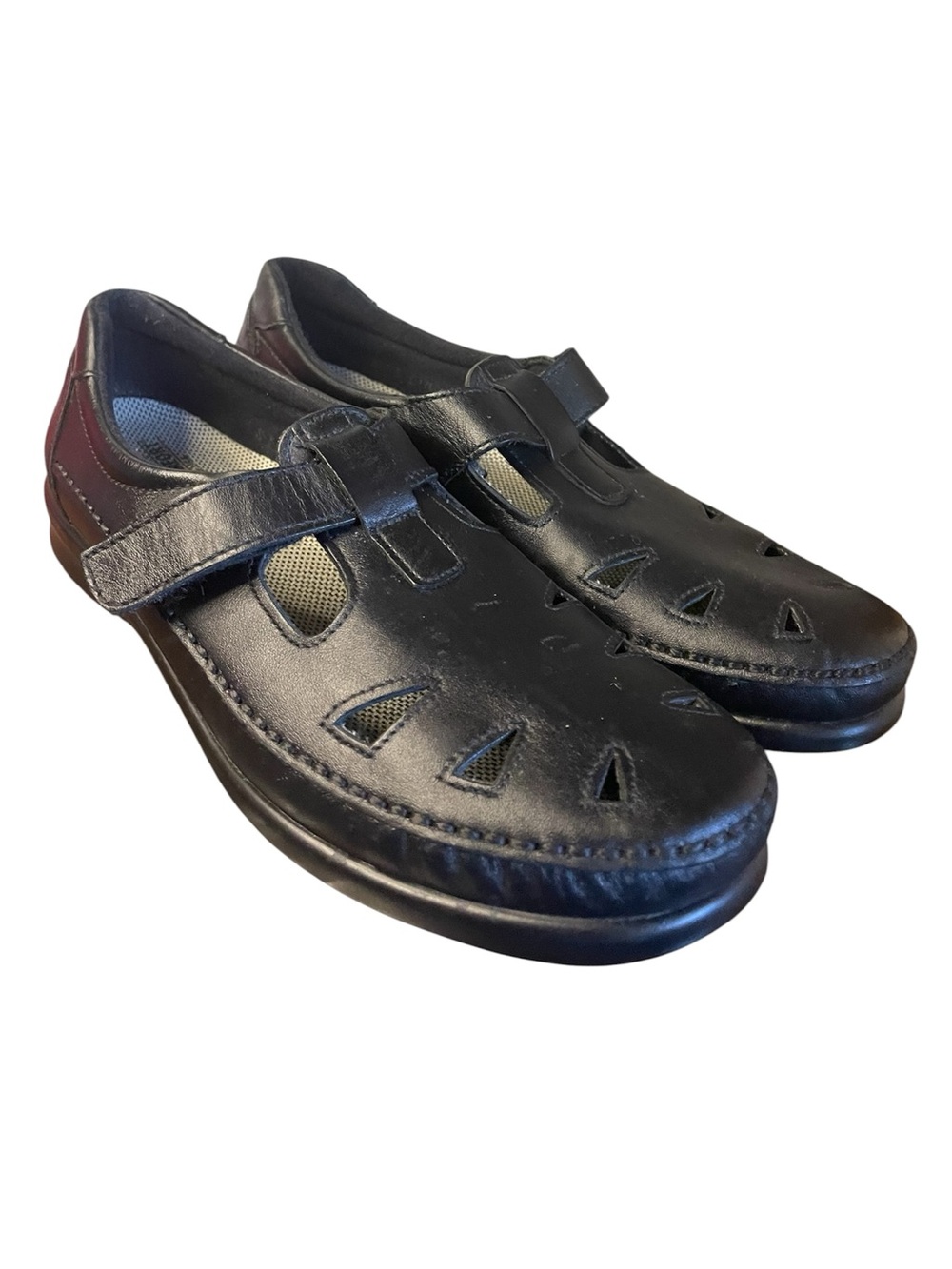 SAS Black Leather Mary Jane Strap Flats